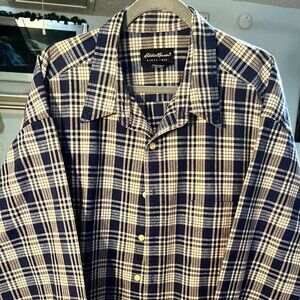 Eddie Bauer Blue & White Plaid 100% Cotton Flannel Long-Sleeve Button-Up SZ XXXL